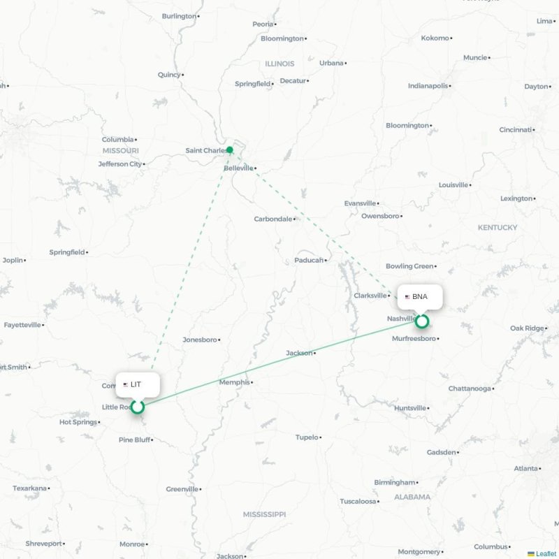 LIT - BNA route map