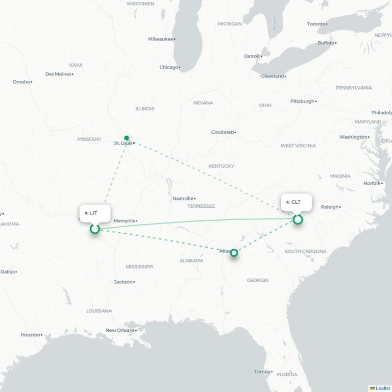 LIT - CLT route map
