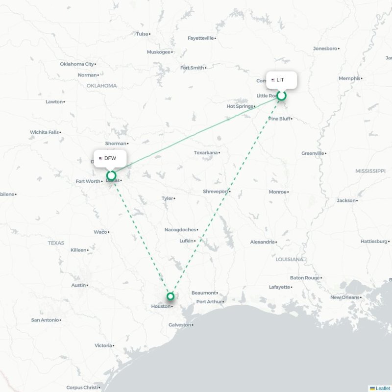 LIT - DFW route map
