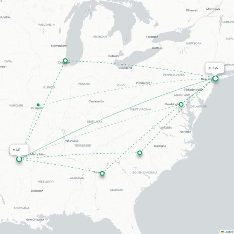 LIT - LGA route map