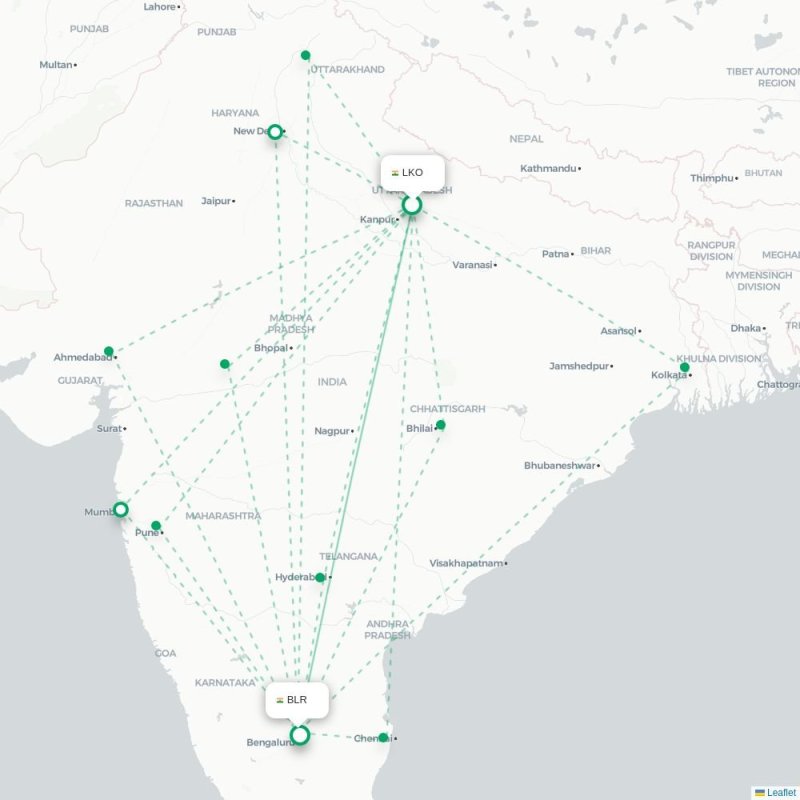 LKO - BLR route map