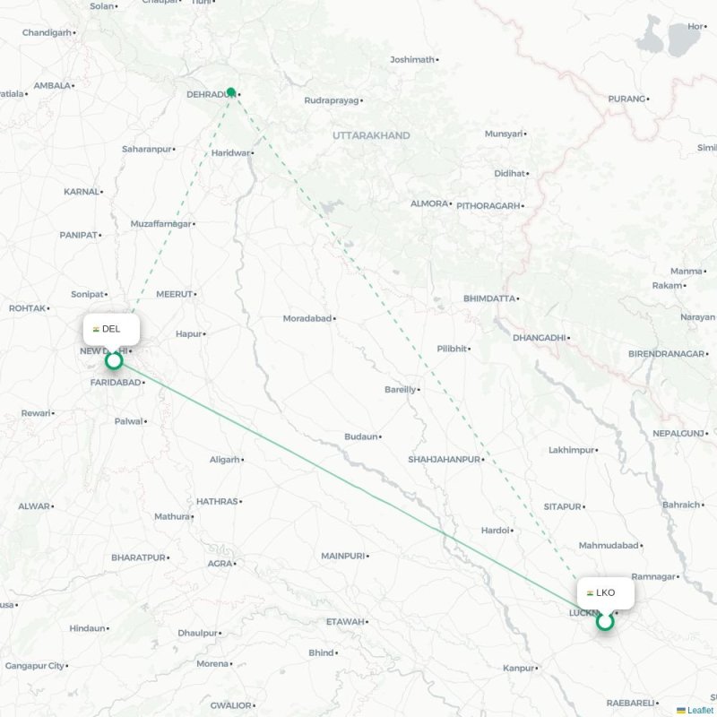 LKO - DEL route map