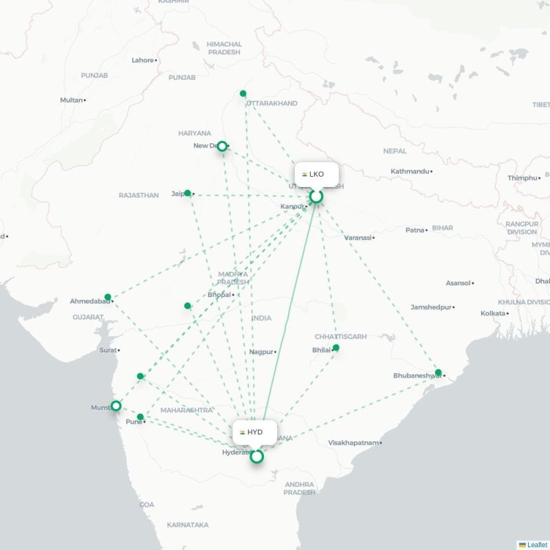 LKO - HYD route map