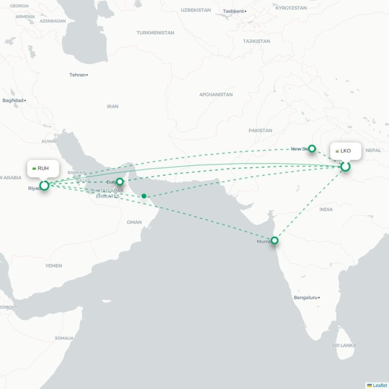 LKO - RUH route map