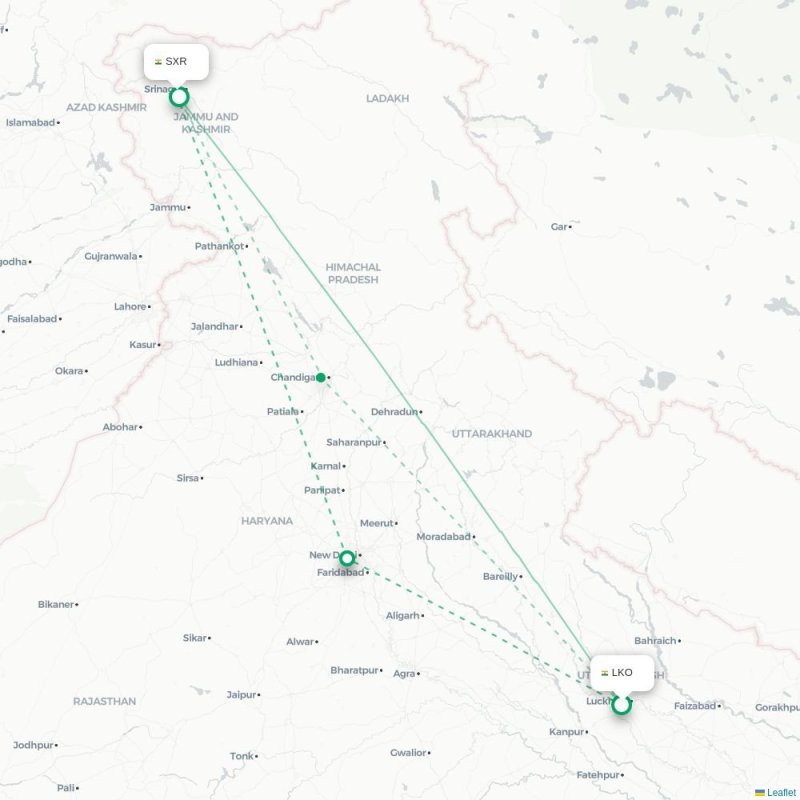 LKO - SXR route map