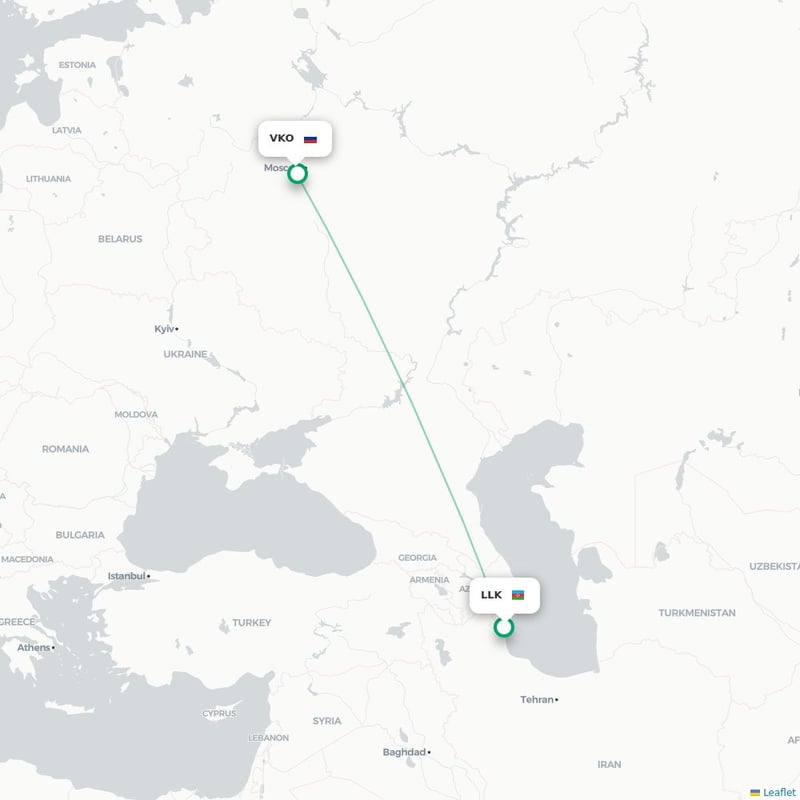 Route map Lankaran  LLK airport