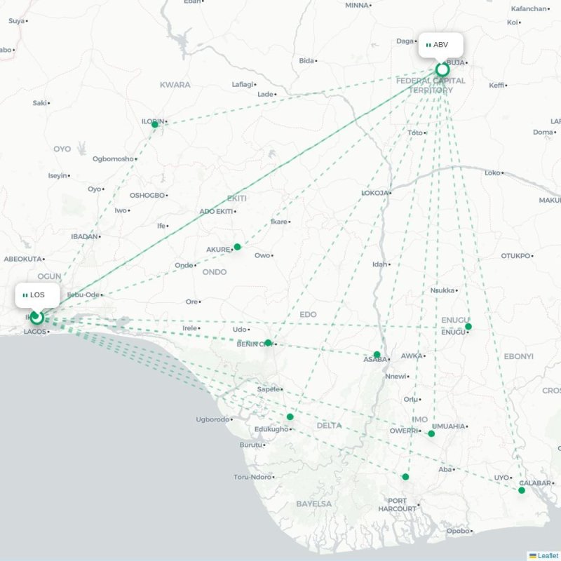 LOS - ABV route map