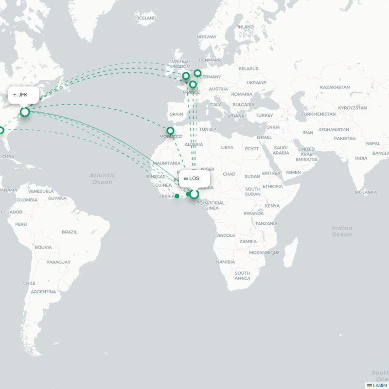 LOS - JFK route map