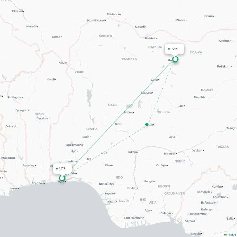 LOS - KAN route map