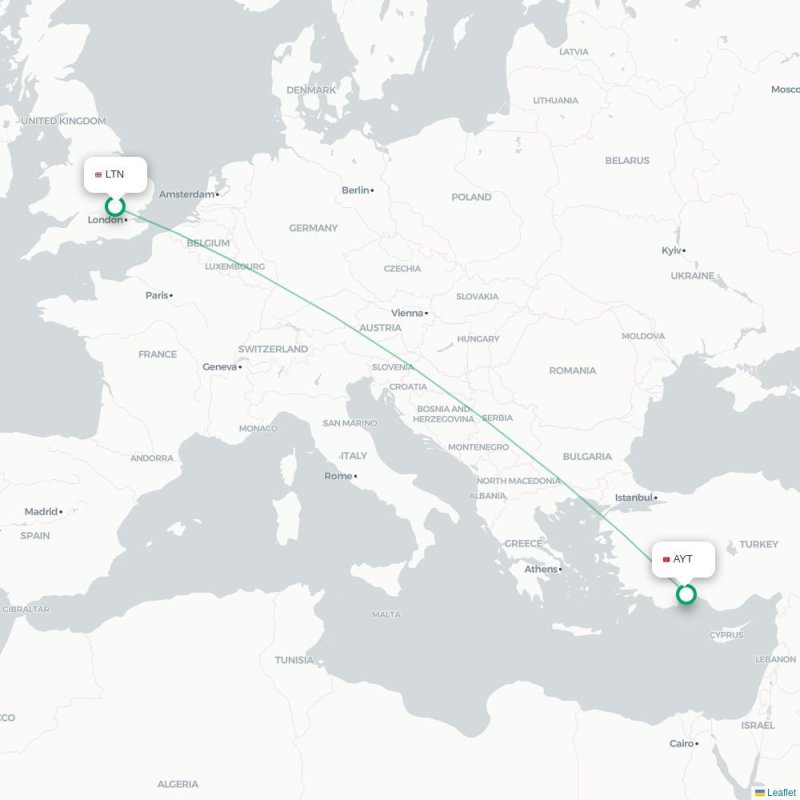 LTN - AYT route map