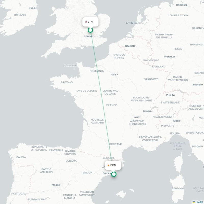 LTN - BCN route map