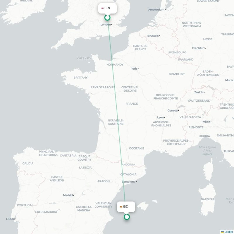 LTN - IBZ route map