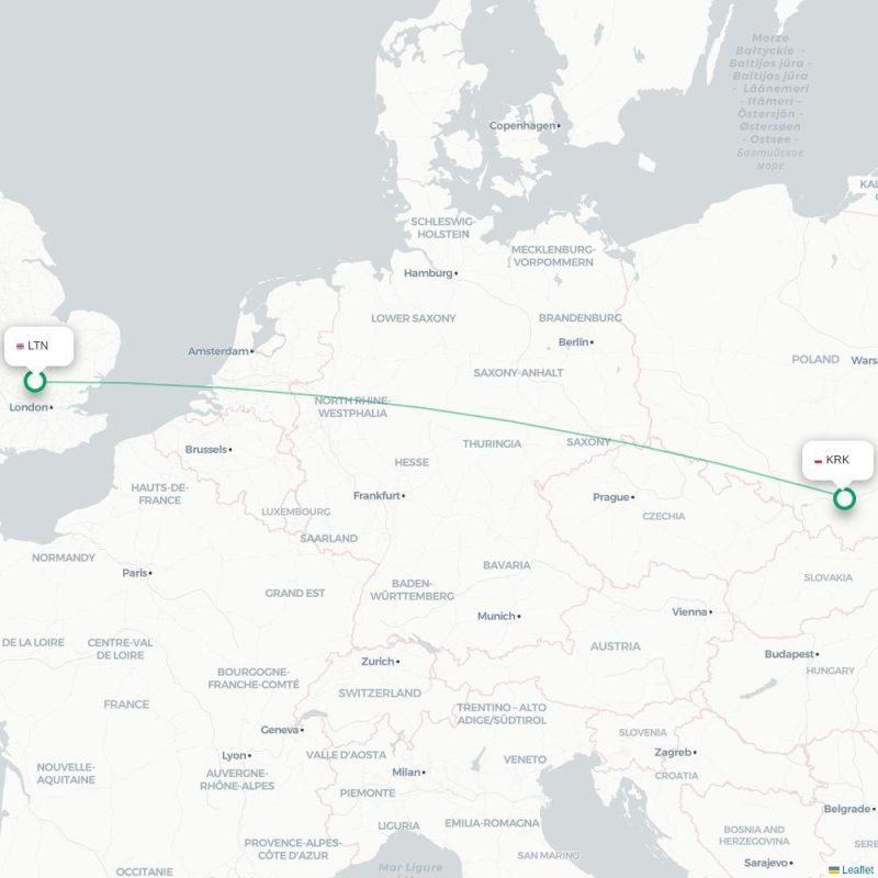 LTN - KRK route map