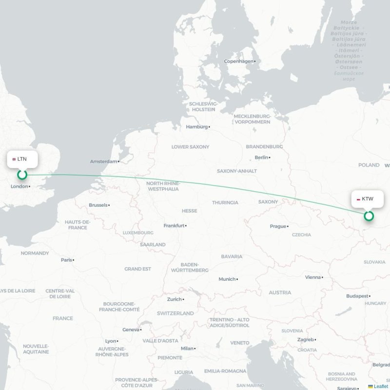 LTN - KTW route map