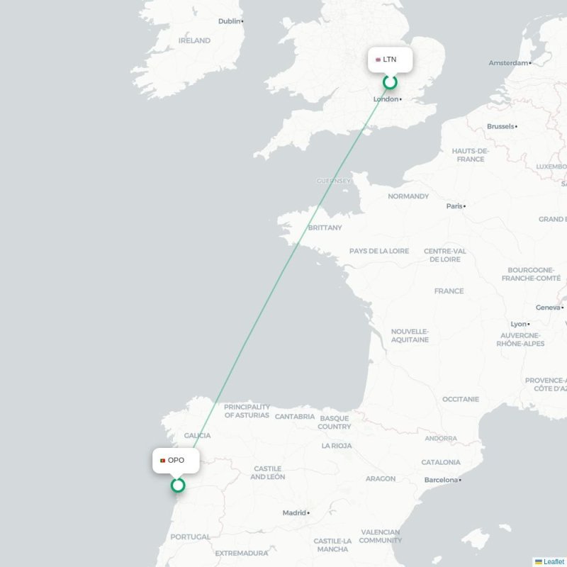 LTN - OPO route map