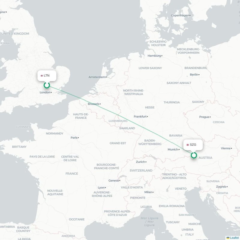 LTN - SZG route map