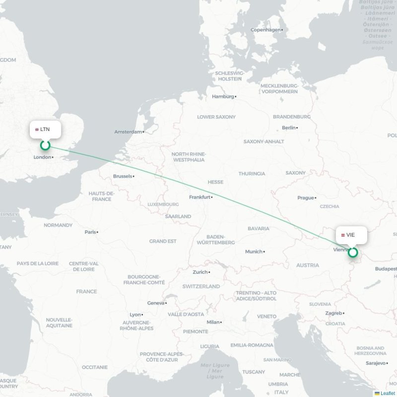 LTN - VIE route map