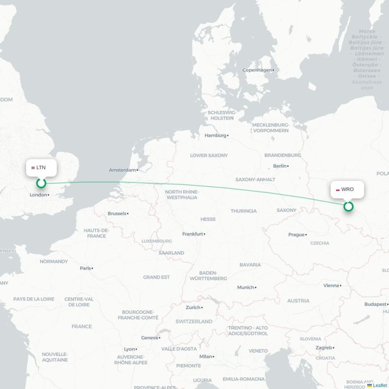 LTN - WRO route map