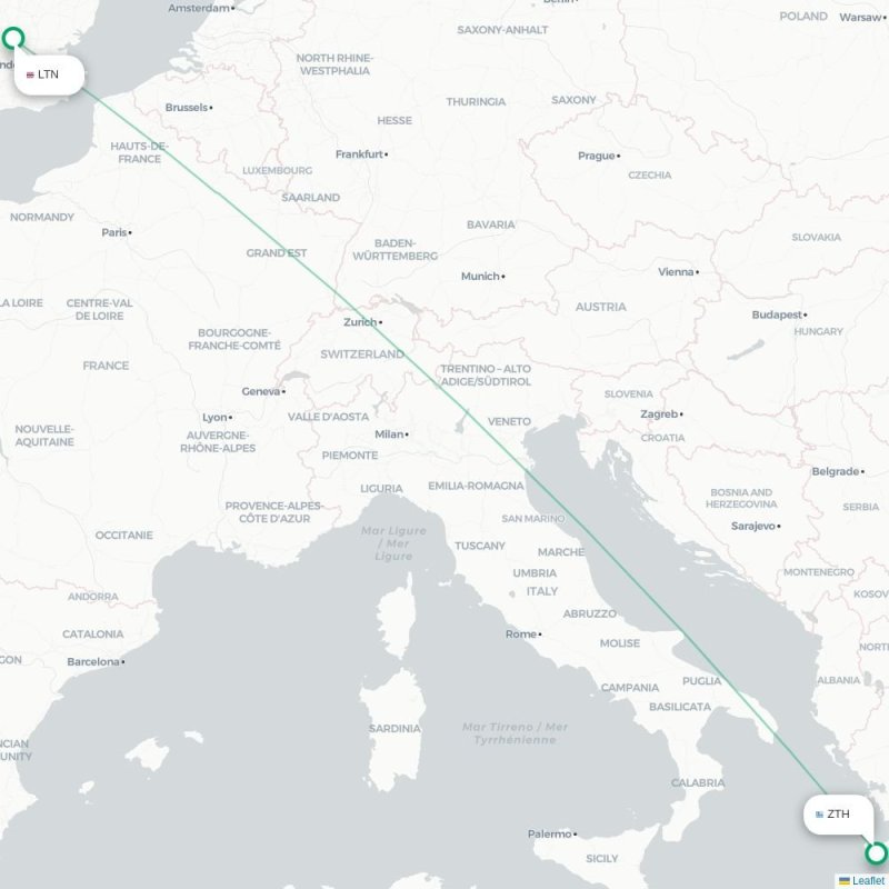LTN - ZTH route map