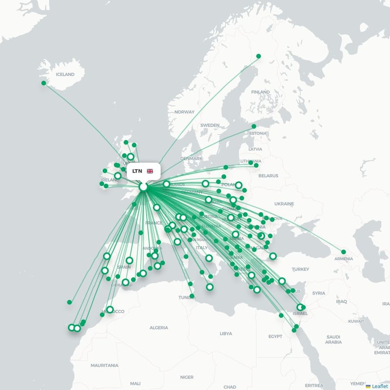 Route map London  LTN airport