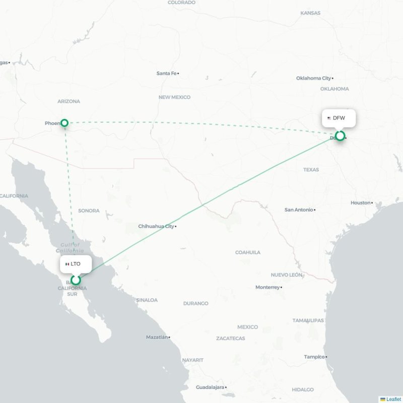 LTO - DFW route map