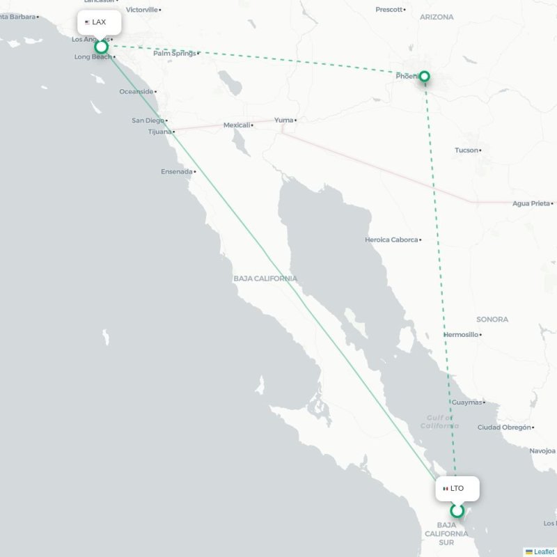 LTO - LAX route map