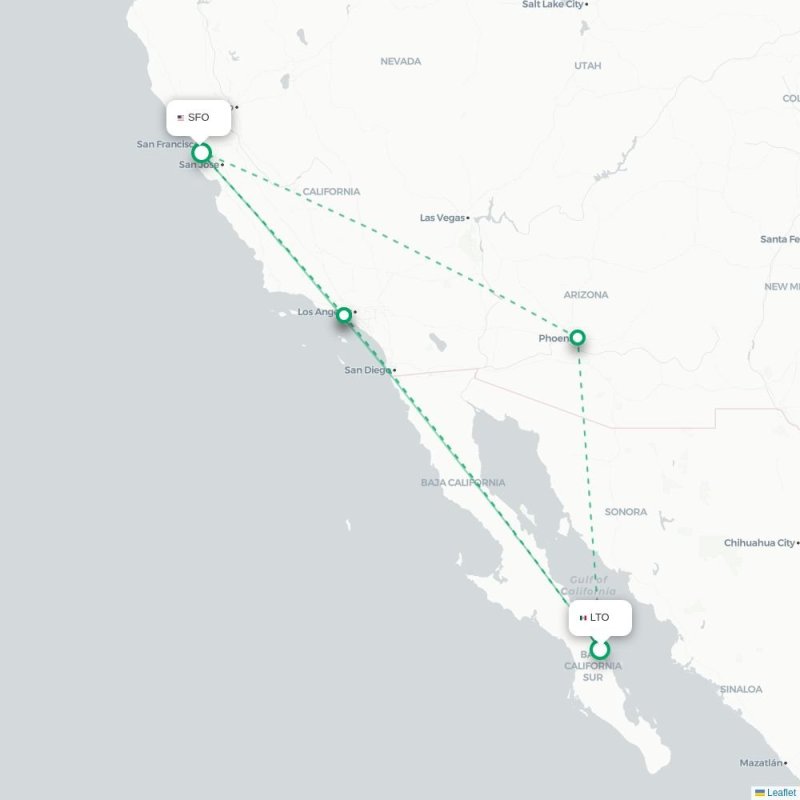 LTO - SFO route map