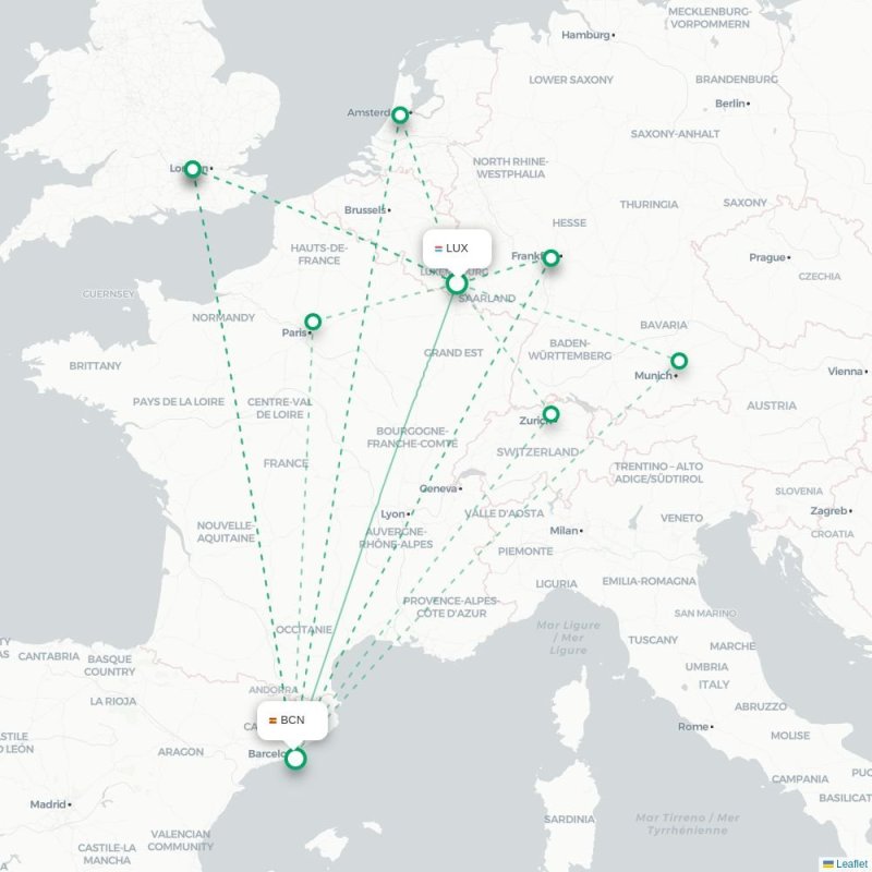LUX - BCN route map