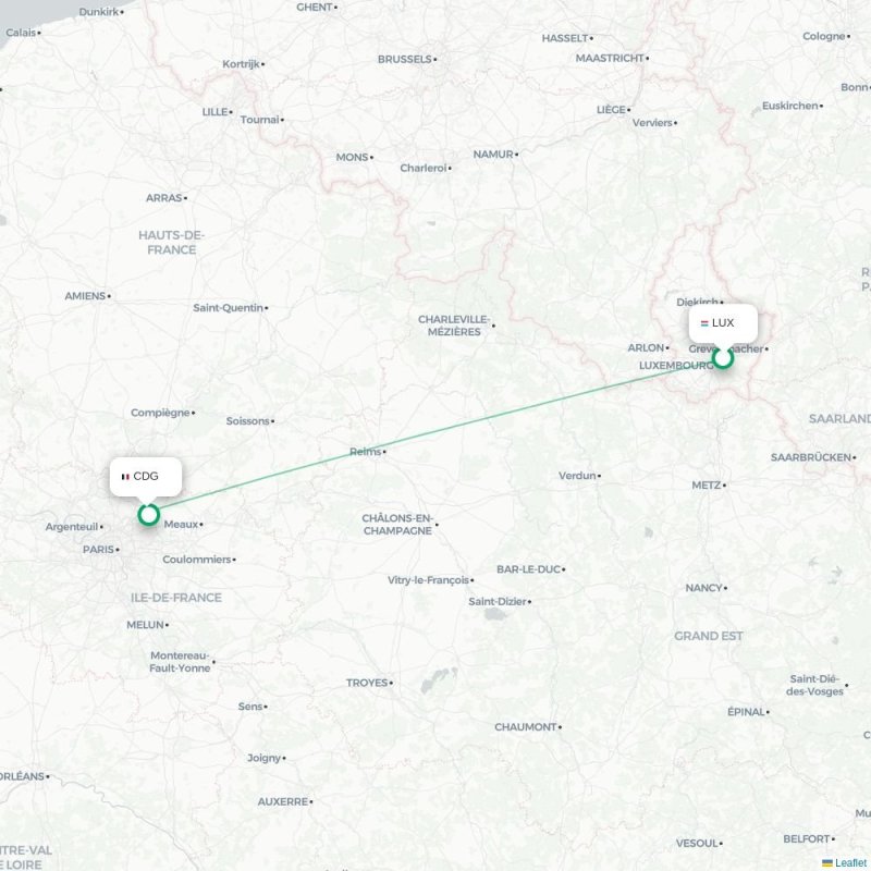 LUX - CDG route map
