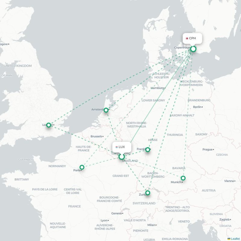 LUX - CPH route map