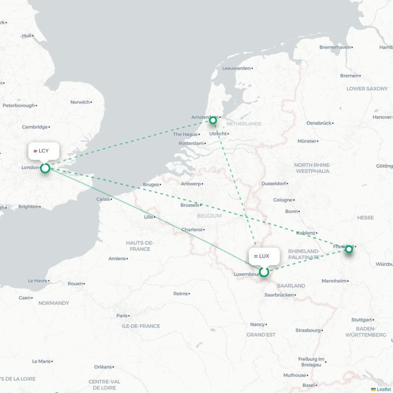 LUX - LCY route map