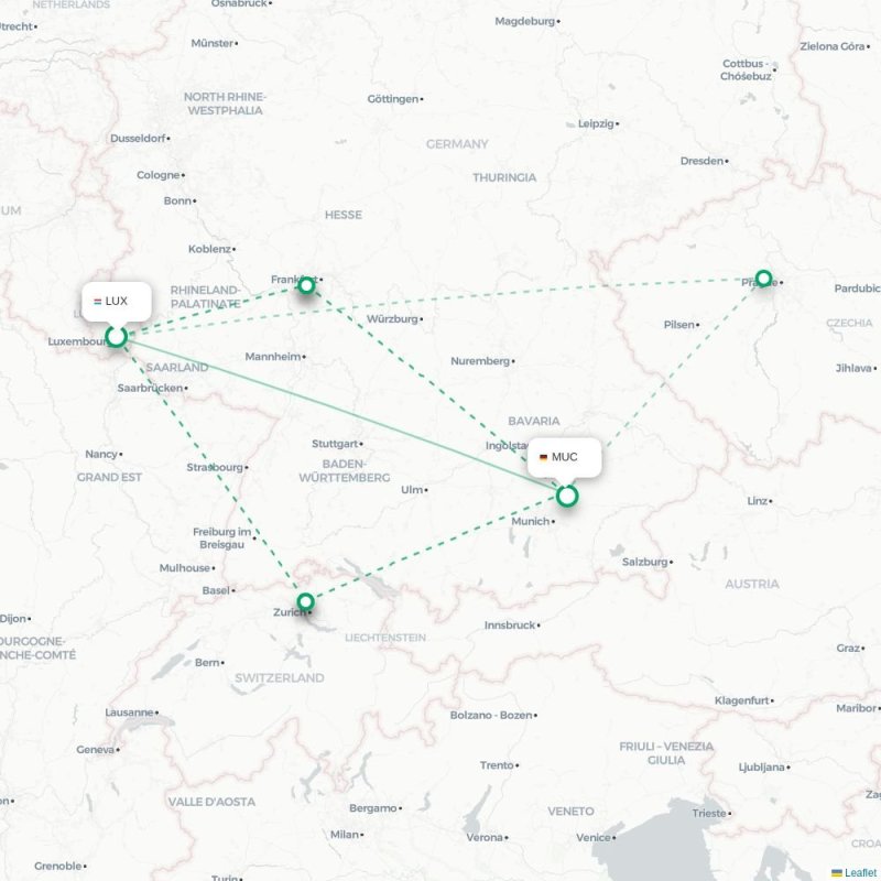 LUX - MUC route map