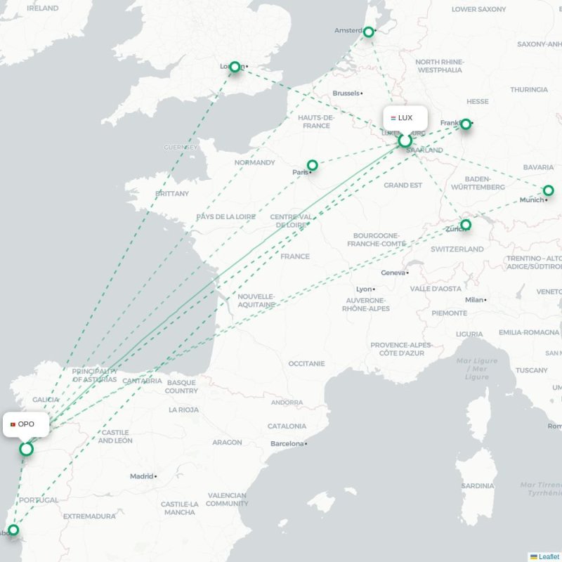 LUX - OPO route map