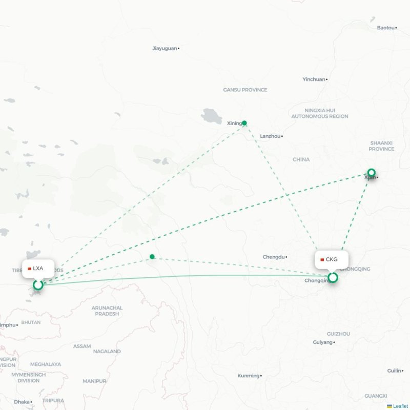 LXA - CKG route map