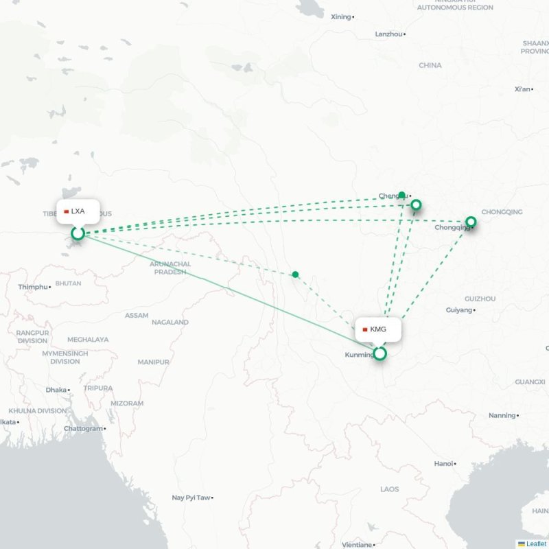 LXA - KMG route map