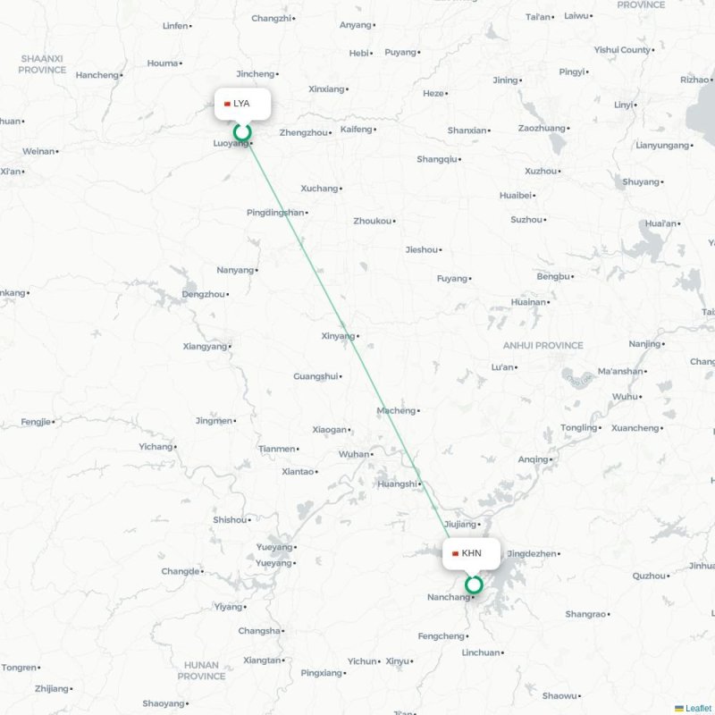 LYA - KHN route map