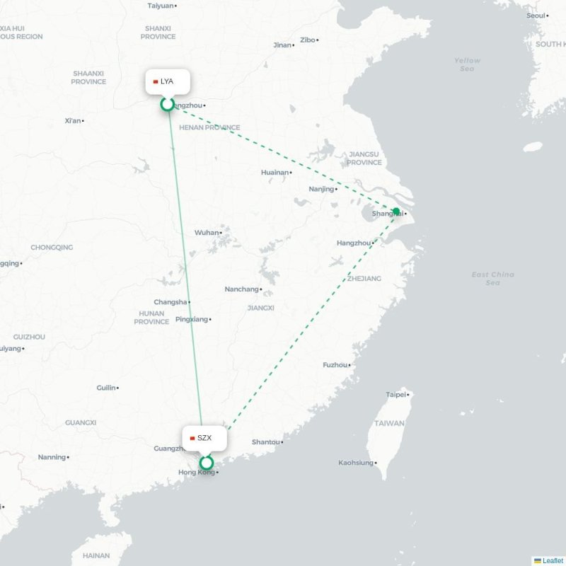 LYA - SZX route map