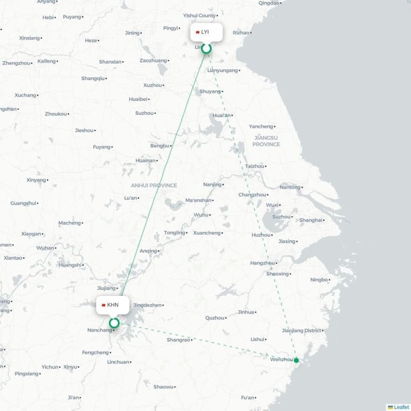 LYI - KHN route map