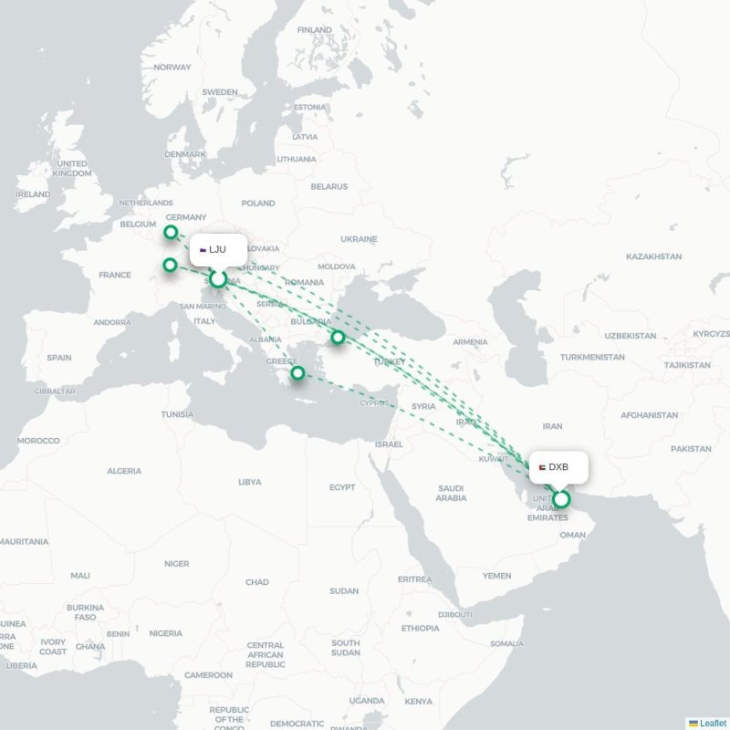 LYP - DXB route map