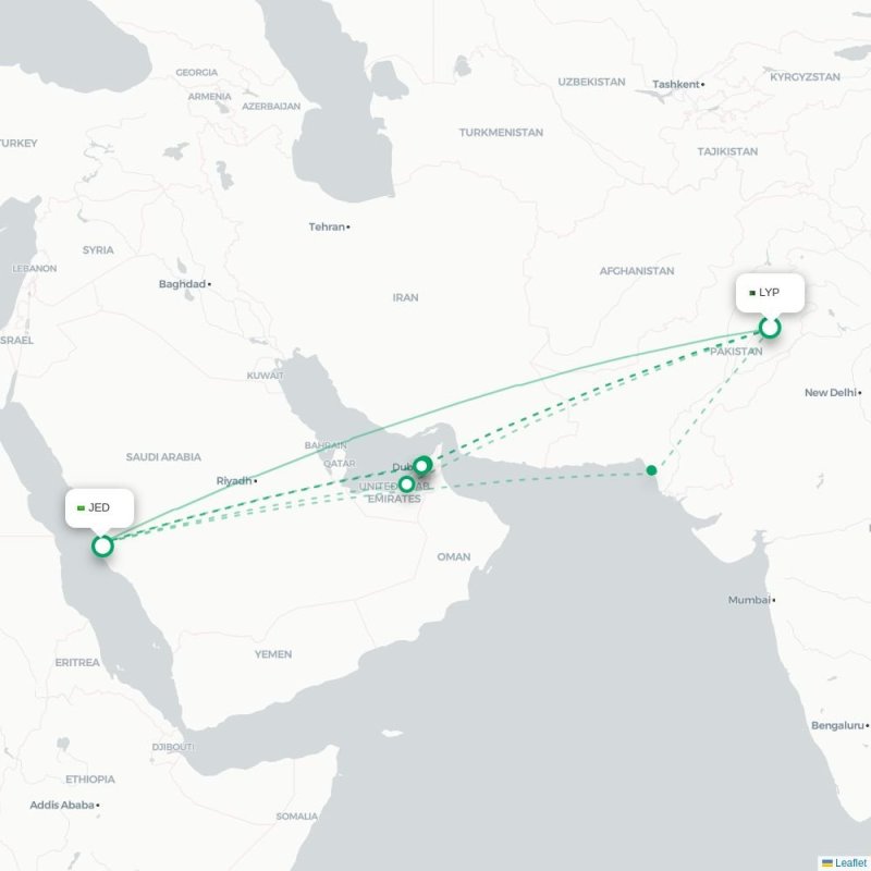 LYP - JED route map