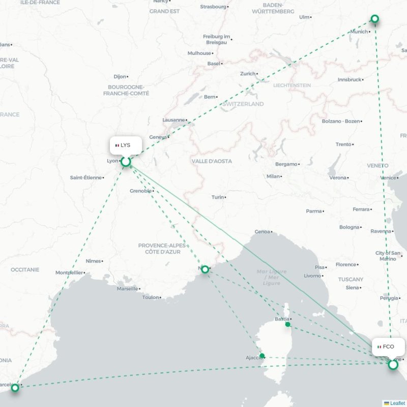 LYS - FCO route map