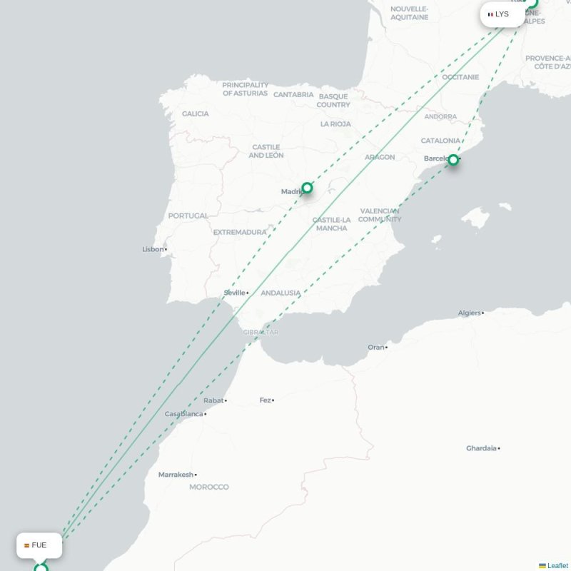 LYS - FUE route map
