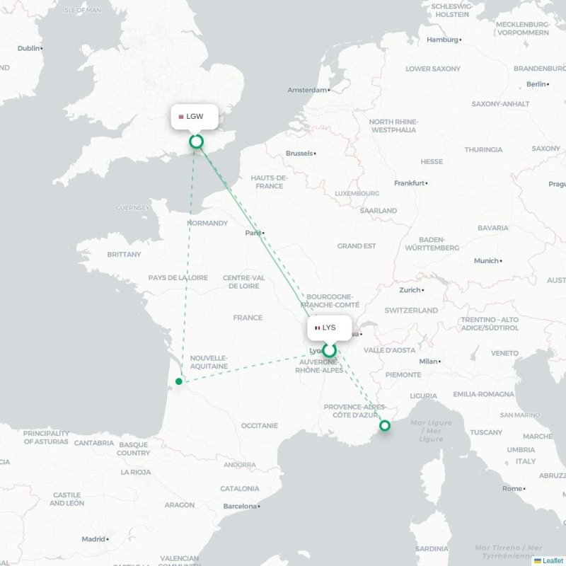 LYS - LGW route map
