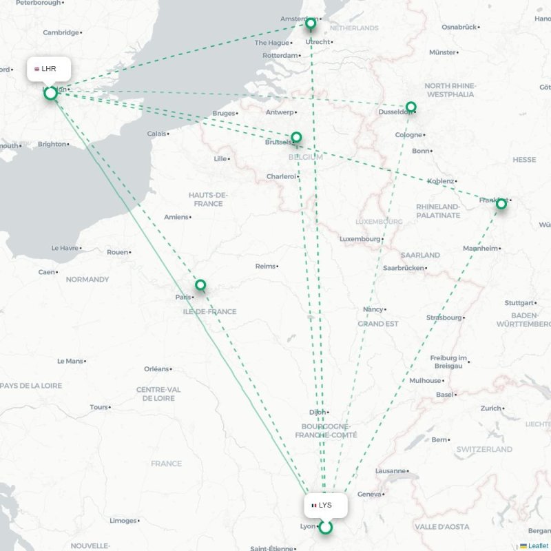 LYS - LHR route map