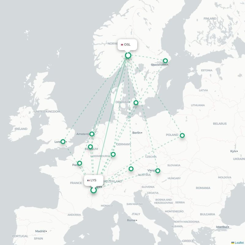 LYS - OSL route map