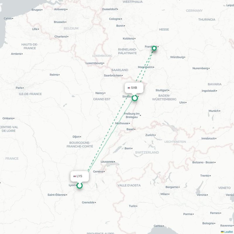 LYS - SXB route map