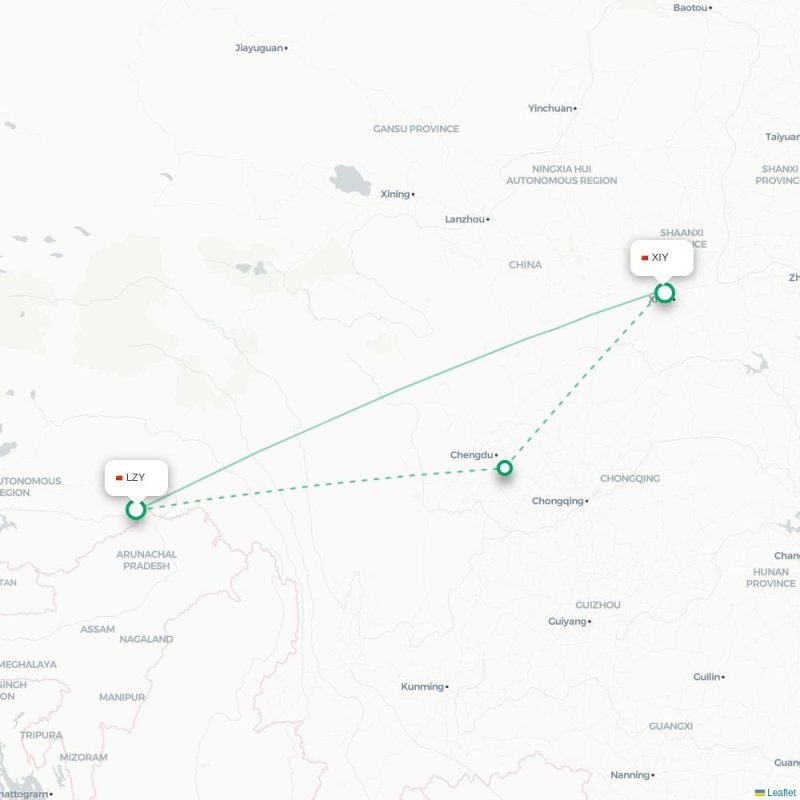 LZY - XIY route map