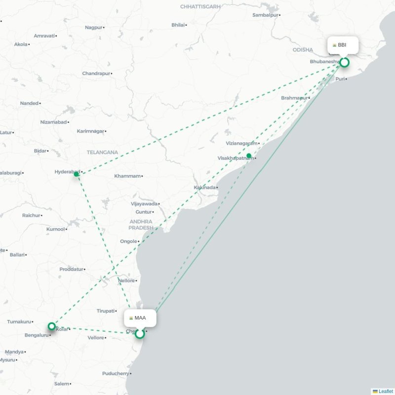 MAA - BBI route map