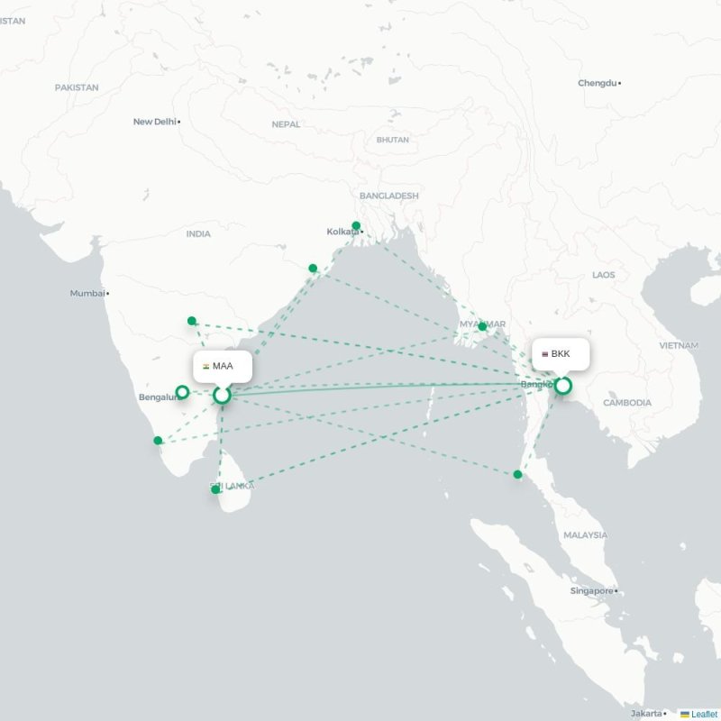 MAA - BKK route map