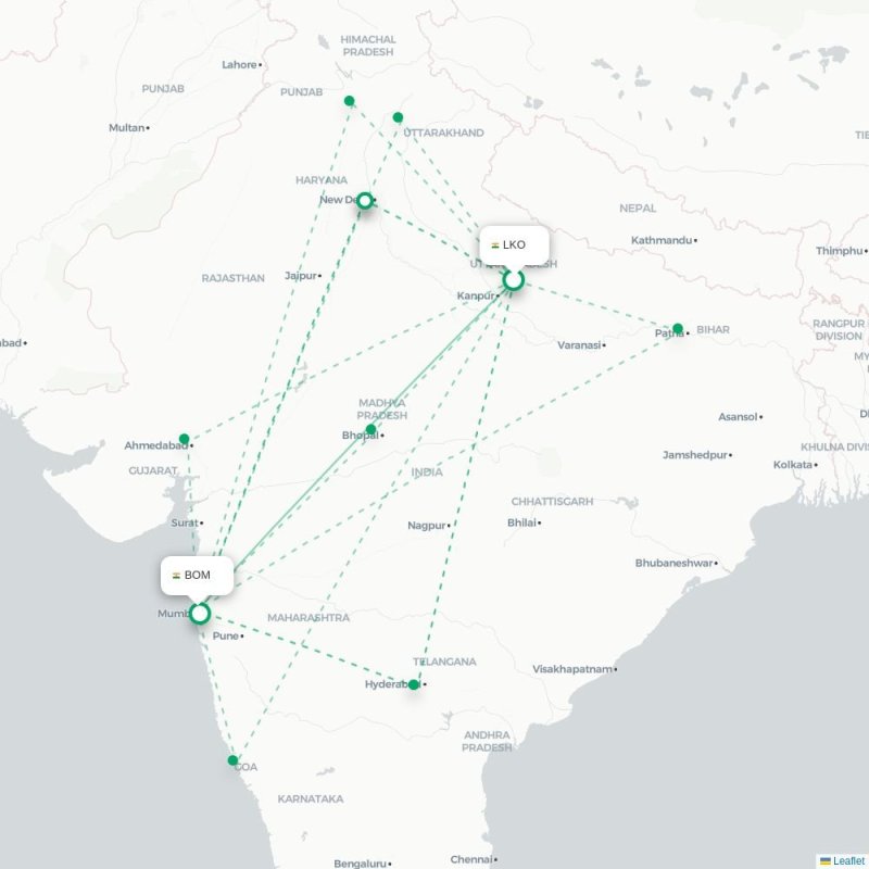 MAA - BOM route map